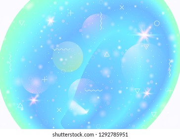 Cosmos background with galaxy and universe shapes and star dust. Holographic futuristic gradients. 3d fluid with magic sparkles. Fantastic space landscape with planets. Memphis cosmos background.