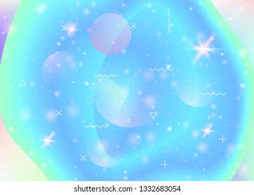 Cosmos background with galaxy and universe shapes and star dust. Fantastic space landscape with planets. 3d fluid with magic sparkles. Holographic futuristic gradients. Memphis cosmos background.