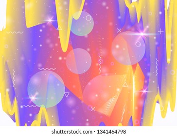 Cosmos background with galaxy and universe shapes and star dust. Holographic futuristic gradients. Fantastic space landscape with planets. 3d fluid with magic sparkles. Memphis cosmos background.