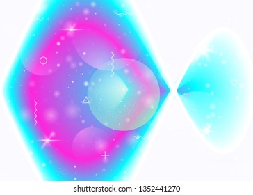 Cosmos background with galaxy and universe shapes and star dust. Fantastic space landscape with planets. 3d fluid with magic sparkles. Holographic futuristic gradients. Memphis cosmos background.