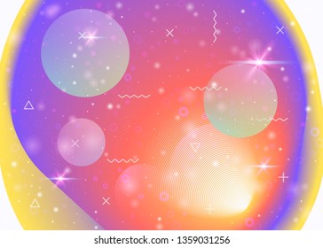 Cosmos background with galaxy and universe shapes and star dust. Fantastic space landscape with planets. Holographic futuristic gradients. 3d fluid with magic sparkles. Memphis cosmos background.