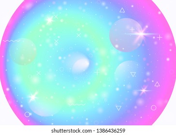 Cosmos background with galaxy and universe shapes and star dust. Fantastic space landscape with planets. 3d fluid with magic sparkles. Holographic futuristic gradients. Memphis cosmos background.