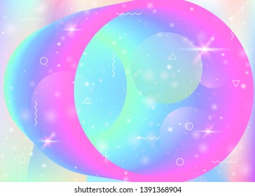 Cosmos background with galaxy and universe shapes and star dust. Holographic futuristic gradients. Fantastic space landscape with planets. 3d fluid with magic sparkles. Memphis cosmos background.