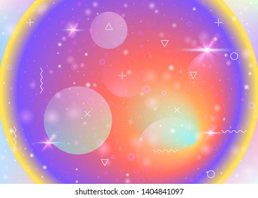 Cosmos background with galaxy and universe shapes and star dust. Holographic futuristic gradients. 3d fluid with magic sparkles. Fantastic space landscape with planets. Memphis cosmos background.