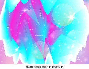 Cosmos background with galaxy and universe shapes and star dust. Holographic futuristic gradients. Fantastic space landscape with planets. 3d fluid with magic sparkles. Memphis cosmos background.