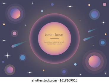 Cosmos background. Gradient geometric shapes composition. Stars and planets in the dark violet galaxy space