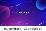 Cosmos background with realistic star dust, nebulae, planets and shining stars. Colorful galaxy background. Vector illustration of space. Starry night, infinite universe, milky way.