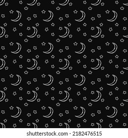 Cosmos background. Seamless pattern with moon sickle and stars