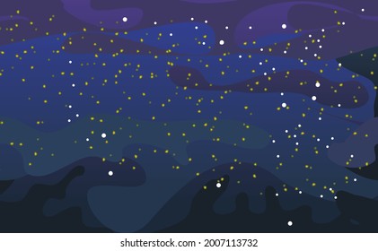 Cosmos background. Starry sky landscape. Flat style. Purple color. Cartoon design. Vector