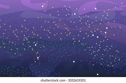 Cosmos background. Starry sky landscape. Purple color. Flat style. Cartoon design. Vector.