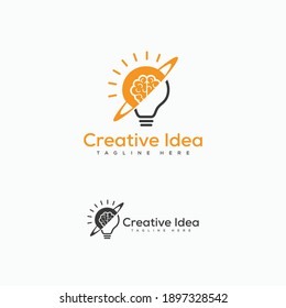 Cosmos brain and bulb isolated logo design for technology education logo. Symbol of creativity, creative idea logo designs template