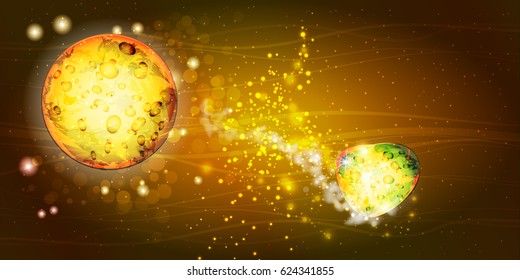 Cosmos bright. Wallpaper for your design. The texture is beautiful. Two planets: golden and green