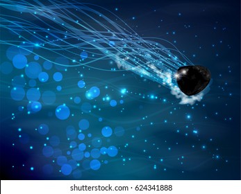 Cosmos bright. Wallpaper for your design. The texture is beautiful. Black meteorite in flight. An inert body. destruction