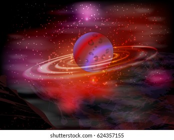 Cosmos bright. Wallpaper for your design. The texture is beautiful. Red planet and rings. Uranus