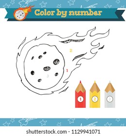 Cosmos Color by number Preschool or kindergarten worksheet. Vector illustration