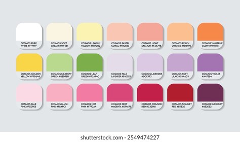 Cosmos Color Palette, Cosmos Flower Color Guide Palette with Color Names. Catalog Samples of Cosmos HEX codes. Cosmos variations, Fashion Trend Halloween design Color Palette element, colors tone