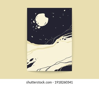 Cosmos contemporary poster. Moon sky monochrome art print, minimalist abstract background. Vector illustration