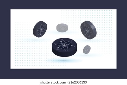 Cosmos crypto currency 3d banner. Atom cryptocurrency template concept banner, background, wallpaper.