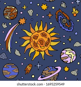 Cosmos doodle cartoon Seamless vector Pattern
