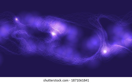 Cosmos dots glowing abstract background. Neon energy surface shapes design. Modern light technology and cyber vector.