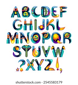 Kosmoseeffekt Alphabet Buchstabe Vektorgrafik. Moderner Fantasiecharakter.