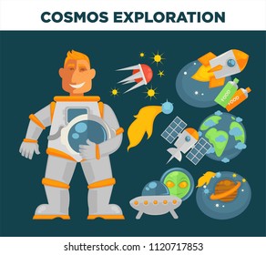Cosmos exploration and astronaut vector symbols