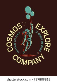 Cosmos exploration illustration depicting a spaceman holding balloons