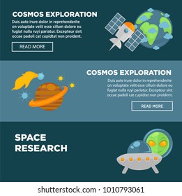 Cosmos exploration and space research promotional posters set