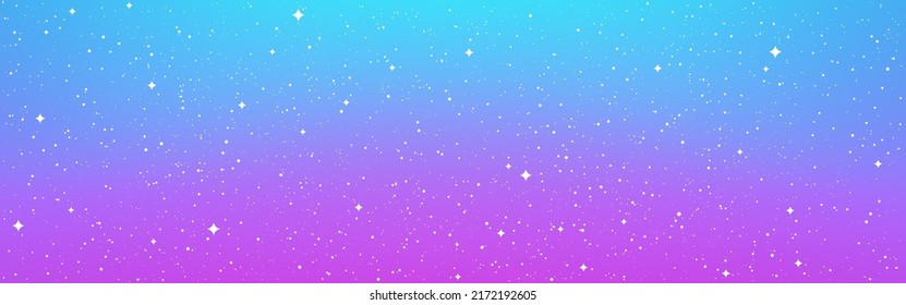 Cosmos flat background. Bright cartoon cosmic texture. Starry fantasy wallpaper. Cute sky with white stars. Beautiful space gradient. Vector illustration.