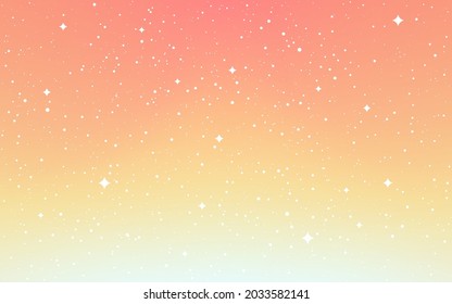 Fondo plano Cosmos. Espacio de dibujos animados con estrellas blancas. Cielo estelar naranja. Papel mínimo cósmico para web o afiche. Ilustración vectorial.