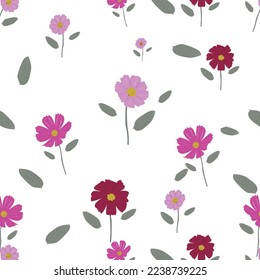 Cosmos flower bicolor vector floral pattern design for wallpaper, wrapping paper, background, fabric vector seamless pattern with decorative climbing flowers