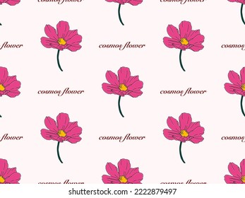 Cosmos flower cartoon character seamless pattern on pink background