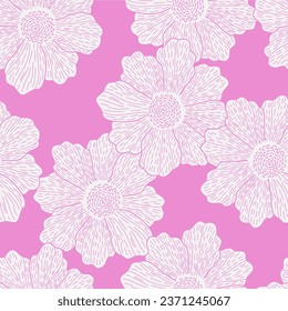 Cosmos flower line detail seamless pattern. Suitable for backgrounds, wallpapers, fabrics, textiles, wrapping papers, printed materials, and many more.