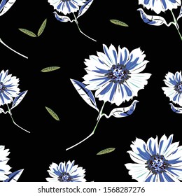 Cosmos flower seamless pattern with beautiful flowers and leaves. Pattern for summer fashion design.