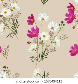 Cosmos Flower Seamless Pattern Vector Illustration