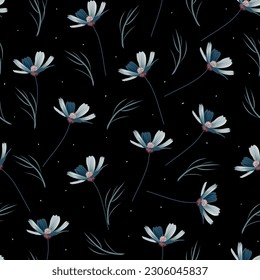 Cosmos flower vector pattern design on black background. Great for fabric, textile, wrapping, paper, card, and packaging