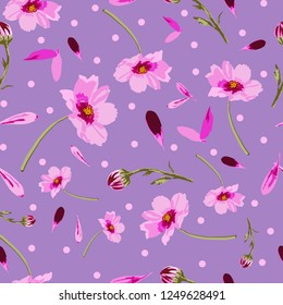 Cosmos Flowers and Dots-Flowers in Bloom, seamless repeat pattern