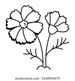 Cosmos flowers icon in doodle style 
