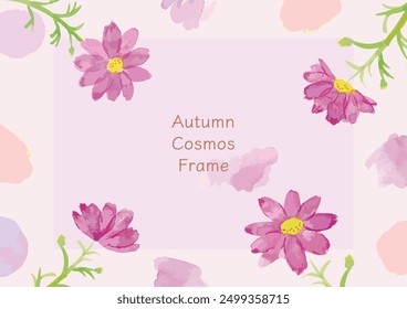 Cosmos flowers painted in watercolors. Hand-drawn soft frame material. Autumn flowers