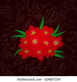 Cosmos flowers seamless pattern on a brown background. Cute vector floral background.