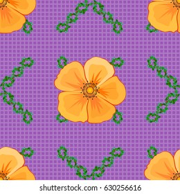 Cosmos flowers seamless pattern on a violet background. Cute vector floral background.