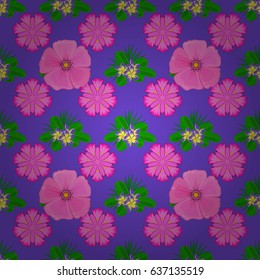 Cosmos flowers seamless pattern on a violet background. Cute vector floral background.