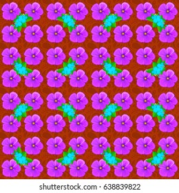 Cosmos flowers seamless pattern on a brown background. Cute vector floral background.