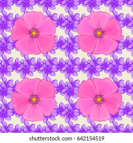 Cosmos flowers seamless pattern on a beige background. Cute vector floral background.