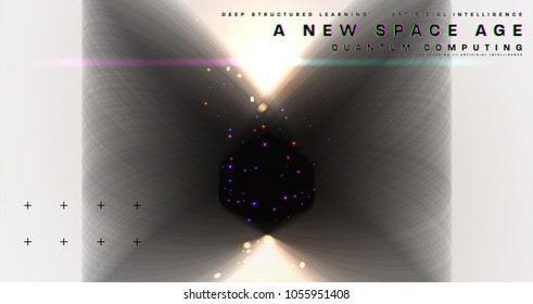 Cosmos futuristic abstract background, quantum space exploration and technology vector poster. Minimalistic shapes, stars and lights for science placards, banners and presentations.