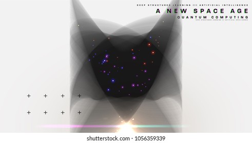 Cosmos futuristic abstract background, quantum space exploration and technology vector poster. Minimalistic shapes, stars and lights for science placards, banners and presentations.