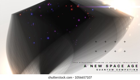 Cosmos futuristic abstract background, quantum space exploration and technology vector poster. Minimalistic shapes, stars and lights for science placards, banners and presentations.