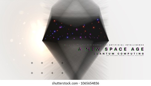 Cosmos futuristic abstract background, quantum space exploration and technology vector poster. Minimalistic shapes, stars and lights for science placards, banners and presentations.