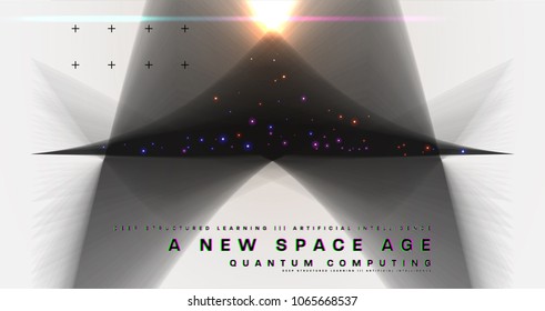 Cosmos futuristic abstract background, quantum space exploration and technology vector poster. Minimalistic shapes, stars and lights for science placards, banners and presentations.