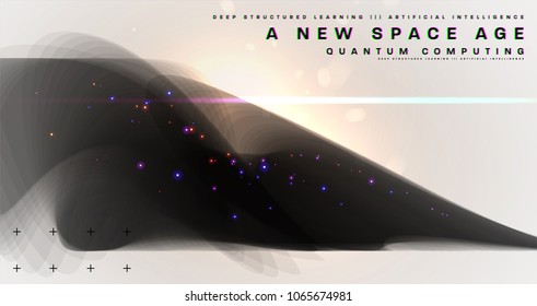 Fondo abstracto futurista Cosmos, exploración cuántica del espacio y afiche vectorial tecnológico. Formas, estrellas y luces minimalistas para carteles, pancartas y presentaciones científicas.